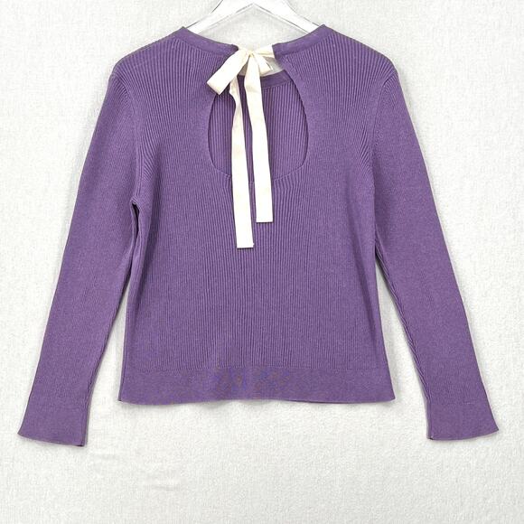 MASSIMO DUTTI Sweater Womens Medium Purple Ribbed Keyhole Tie Back Italian Yarn - Picture 6 of 13